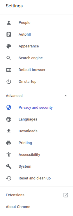 google chrome settings