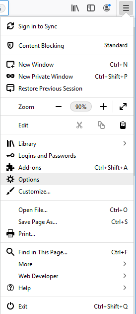 options in mozilla firefox