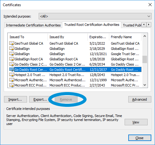 removing ssl certificates in internet explorer