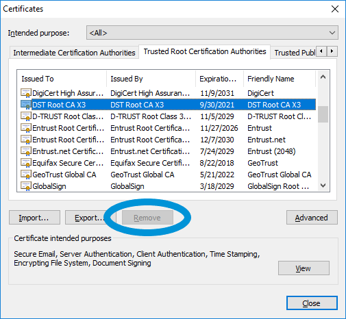 removing ssl certificates in google chrome