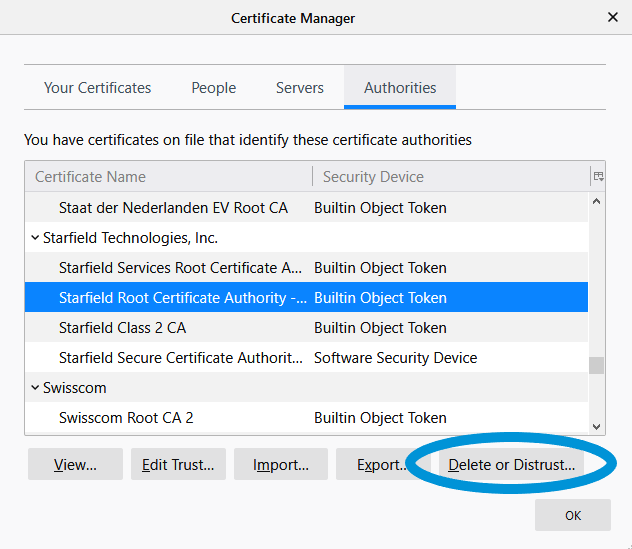 deleting ssl certificates in firefox